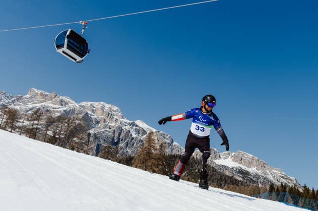 PARALYMPICS - Winter Paralympics Milano Cortina 2026 CORTINA D AMPEZZO,ITALY,05.MAR.26 - PARALYMPICS - Paralympic Winter games, Winterspiele,Spiele, Summer games Milano Cortina 2026, preview, Para Snowboard, training. Image shows Rene Eckhart (AUT).  GEPAxpictures xMaticxKlansek
