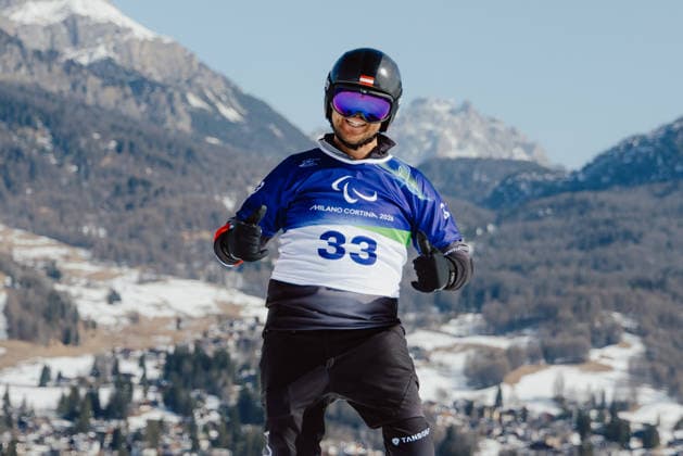 PARALYMPICS - Winter Paralympics Milano Cortina 2026 CORTINA D AMPEZZO,ITALY,05.MAR.26 - PARALYMPICS - Paralympic Winter games, Winterspiele,Spiele, Summer games Milano Cortina 2026, preview, Para Snowboard, training. Image shows Rene Eckhart (AUT).  GEPAxpictures xMaticxKlansek