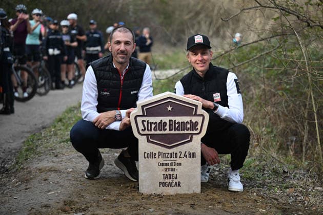 05-03-2026 Allenamento Strade Bianche 2026; 2026, Uae Emirates - Xrg; 2026, Tudor; Pogacar, Tadej; Cancellara, Fabian; Colle Pinzuto; 