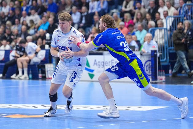 05.03.2026, xydrx, Handball, 1.HBL, VfL Gummersbach - TBV Lemgo Lippe, Schwalbe-Arena: Lukas Hutecek (TBV Lemgo Lippe 2) im Zweikampf gegen Tom Kiesler (VfL Gummersbach 30) Photo: xYannisxDreimannxPressefotoKochx Nordrhein-Westfahlen Deutschland