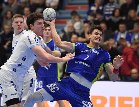 05.03.2026, xophax, DAIKIN HBL 2025 26 VFL Gummersbach - TBV Lemgo Lippe Joel Willecke , links ( Lemgo ) und Julian Köster ( Gummersbach ) , rechts Gummersbach