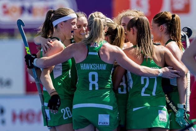 Feldhockey, Frauen, WM-Quali, Irland - Kanada FIH Hockey World Cup Qualifiers, Centro Deportivo de Hockey CÃ Caoimhe Perdue celebrates scoring her sides second goal with teammates 5 3 2026  Copyright: x INPHO FrankxUijlenbroekx 019A2881 20260305