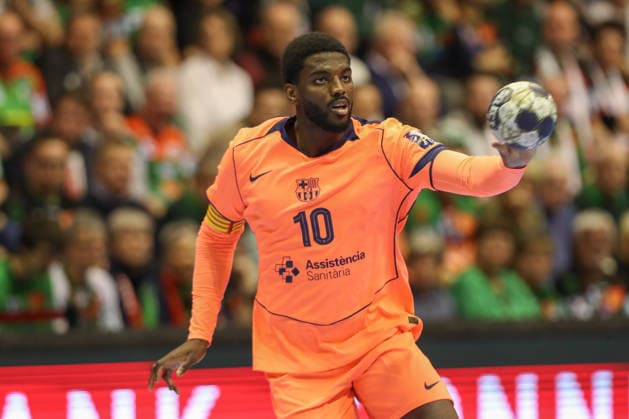 05.03.2026, xtgx, Handball, EHF Champions League, SC Magdeburg - FC Barcelona, Barca v.l. Dika Mem (Barcelona, 10) Magdeubrg