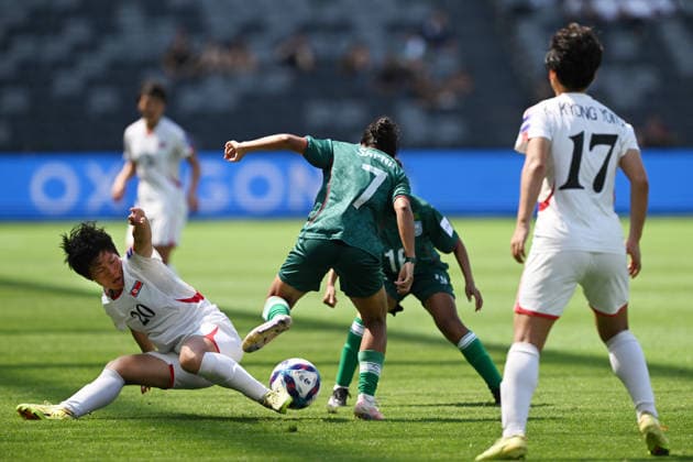 SOCCER ASIAN CUP BANGLADESH NORTH KOREA, Chae Un Yong of North Korea tackles Sapna Rani of Bangladesh during the AFC Women™s Asian Cup Group B match between Bangladesh and North Korea at CommBank Stadium in Sydney, Friday, March 6, 2026. ( NO ARCHIVING, EDITORIAL USE ONLY SYDNEY NEW SOUTH WALES AUSTRALIA  Copyright: xDEANxLEWINSx 20260306131131302846