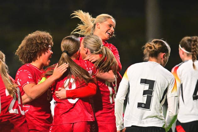Hammarby IP STOCKHOLM, SWEDEN - MARCH 05: Denmark celebrates goal in the UEFA Womens U17, U 17 EURO Qualifier, EM, Europameisterschaft football match between Germany and Denmark at Hammarby IP on March 5, 2026 in Stockholm, Sweden. (Peter Sonander SPP) Copyright: xPeterxSonanderx xSPPx spp-en-PeSoSp-PSon-20260305-193210_PS_6767.JPEG