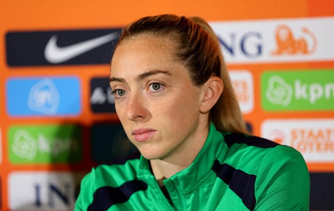 Republic of Ireland WNT press conference, PK, Pressekonferenz Stadion Galgenwaard, Utrecht, Netherlands 6 3 2026 Abbie Larkin Abbie Larkin 6 3 2026  Copyright: x INPHO RyanxByrnex RB1_7636