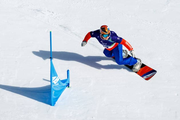 PARALYMPICS - Winter Paralympics Milano Cortina 2026 CORTINA D AMPEZZO,ITALY,06.MAR.26 - PARALYMPICS - Paralympic Winter games, Winterspiele,Spiele, Summer games Milano Cortina 2026, preview, Para Snowboard, training. Image shows Chris Vos (NED).  GEPAxpictures xMaticxKlansek
