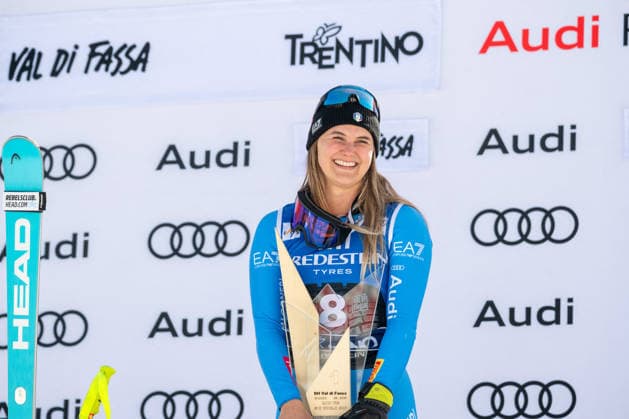 INVERNALI - Alpine Skiing - Audi FIS Ski World Cup - Women s Downhill Laura Pirovano (ITA) on the podium during Audi FIS Ski World Cup - Women s Downhill, Alpine Skiing race in Val di Fassa, Italy, March 06 2026 Val di Fassa Italy  Copyright: xIPAxSport ABACAx