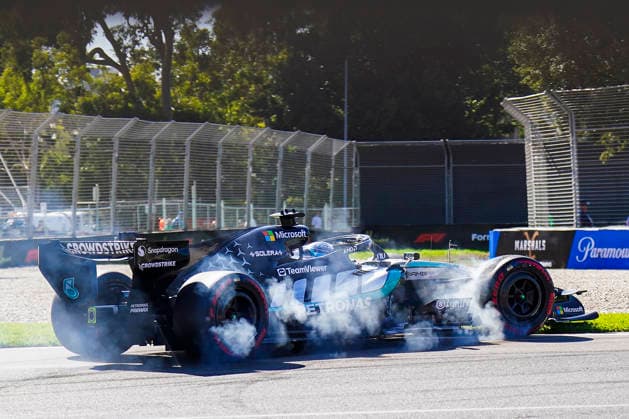 FORMULA ONE AUSTRALIAN GRAND PRIX 2026 George Russell 63 (GBR) Mercedes locks up during the Formula 1 Qatar Airways Australian Grand Prix 2026, 1st round of the 2026 Formula One World Championship, WM, Weltmeisterschaft from March 6 to 8, 2026 at the Albert Park Circuit, Melbourne, Australia. Credit: Robbie Hoad Every Second Media Editorial use only. All images are copyright Every Second Media Limited. No images may be reproduced without prior permission. Copyright: xIMAGO EveryxSecondxMediax ESM-1841-0248 RobbiexHoadx xEveryxSecondxMediax