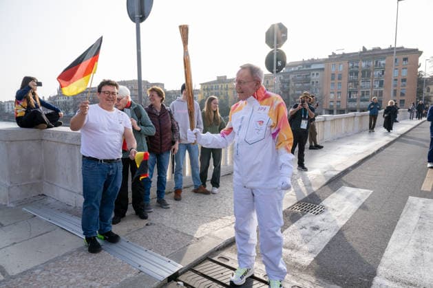 Paralympic Torch Relay - Millano Cortina 2026 Winter Paralympics: Day 0 Opening Ceremony - Milano Cortina 2026 Winter Paralympics: Day 0 Verona VERONA, ITALY - MARCH 6: Paralympic Torch Relay BEUCHER, Friedhelm-Julius (NPC Germany) is carrying the Paralympic flame Impressions of the Paralympic Torch Relay on day zero of the Milano Cortina 2026 Winter Paralympics at Verona on March 6, 2026 in Verona, Italy (Photo by RALF KUCKUCK) Copyright 2026 Ralf Kuckuck