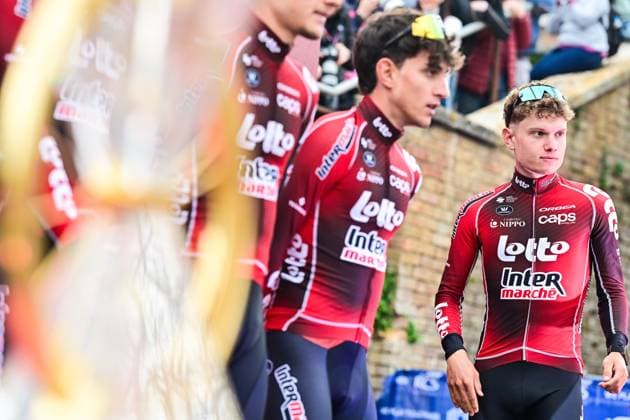 Belgian Lennert Van Eetvelt of Lotto Intermarche pictured during the team presentations ahead of the Strade Bianche one day cycling race from and to Siena, Italy, Friday 06 March 2026. DIRKxWAEM  x166661658x