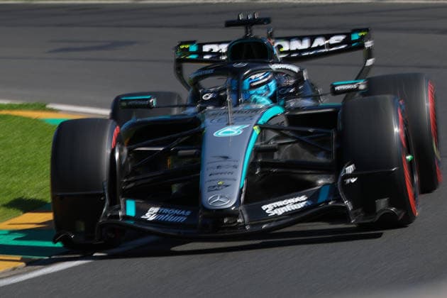 63 George Russell (GBR) Mercedes-AMG PETRONAS Formula One Team (DEU) Mercedes-AMG F1 W17 E Performance during the Free Practices of Qatar Airways Australian Grand Prix of Formula One at the Albert Park Circuit in Melbourne on Australia on March 06, 2026 in Melbourne, Australia. (Photo by Philippe Nanchino Eurasia Images) Melbourne Albert Park Circuit Australia
