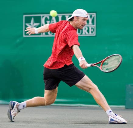Apr 10, 2007 - Houston, TX, USA - RAINER SCHUETTLER (GER) returns a shot to Jurgen Melzer (AUT) during first round match play of the U S Men s Clay Court Championships at Westside Tennis and Fitness in Houston, Texas. Melzer defeated Schuettler 6-2, 3-6, 6-1. Copyright: xFrankxCasimirox