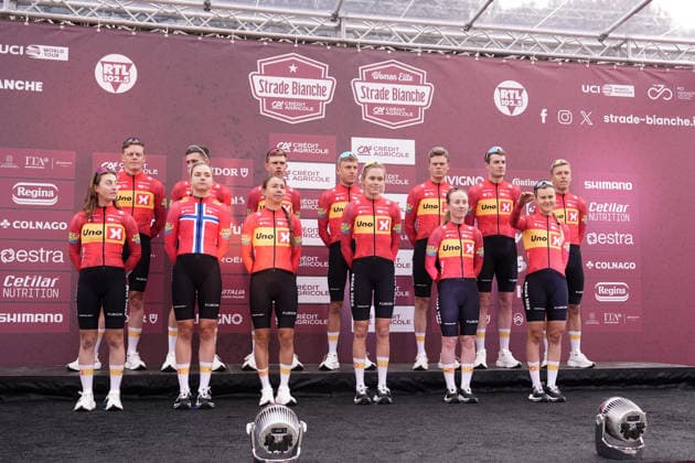 UNO-X MOBILITY UNO-X MOBILITY during the team presentation of the Strade Bianche e Strade Bianche Women cycling race in Siena, Tuscany - Italy - Friday, March 6, 2026. - cycling  Copyright: xFabioxFerrari LaPressex