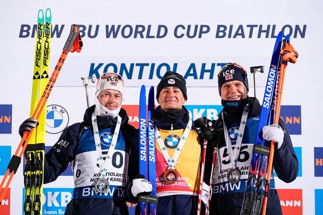Sport Bilder des Tages 260306 Sturla Holm Laegreid of Norway, Eric Perrot of France and Vetle Sjaastad Christiansen of Norway celebrate on the podium after the men s 20 km individual during the IBU World Cup on March 6, 2026 in Kontiolahti. Photo: Kalle Parkkinen BILDBYRAN COP 211 KP0098 skidskytte biathlon skiskyting ibu world cup kontiolahti mens 20 km individual bbeng världscupen individuell individual jubel norge *** 260306 Sturla Holm Laegreid of Norway, Eric Perrot of France and Vetle Sjaastad Christiansen of Norway celebrate on the podium after the men s 20 km individual during the IBU World Cup on March 6, 2026 in Kontiolahti Photo Kalle Parkkinen BILDBYRAN COP 211 KP0098 biathlon biathlon biathlon ibu world cup kontiolahti mens 20 km individual bbeng världscupen individuell individual jubel norge  Copyright: KALLExPARKKINEN BB260306ZU013