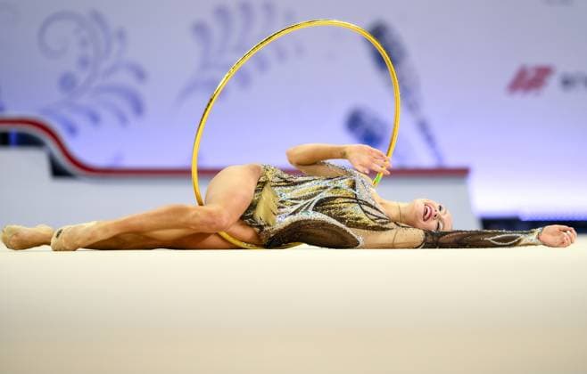 Sport Bilder des Tages Russia Rhythmic gymnastics, Rhythmische Sportgymnastik, RSG Championships 9118842 06.03.2026 Alisa Medvedeva performs with a hoop in the senior individual all-around final of the Russian Rhythmic Gymnastics Championships at the Irina Viner Gymnastics Palace in Moscow, Russia. Grigory Sysoev Sputnik Moscow Russia  Copyright: xGrigoryxSysoevx