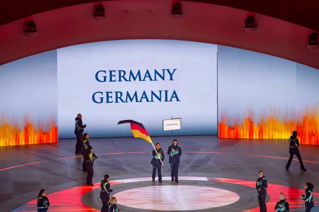 Opening Ceremony - Millano Cortina 2026 Winter Paralympics: Day 0 Opening Ceremony - Milano Cortina 2026 Winter Paralympics: Day 0 Verona VERONA, ITALY - MARCH 6: Opening Ceremony Verona Olympic Arena German flag is coming into the Verona Olympic Arena Impression of the Opening Ceremony on day zero of the Milano Cortina 2026 Winter Paralympics at Verona Arena on March 6, 2026 in Verona, Italy (Photo by RALF KUCKUCK) Copyright 2026 Ralf Kuckuck