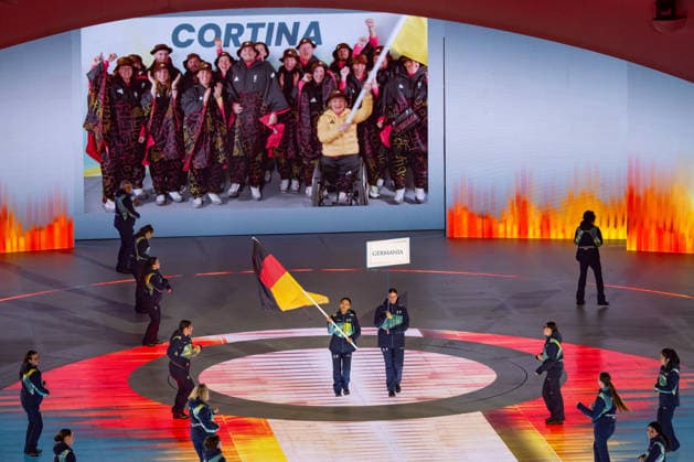 Opening Ceremony - Millano Cortina 2026 Winter Paralympics: Day 0 Opening Ceremony - Milano Cortina 2026 Winter Paralympics: Day 0 Verona VERONA, ITALY - MARCH 6: Opening Ceremony Verona Olympic Arena German flag is coming into the Verona Olympic Arena Impression of the Opening Ceremony on day zero of the Milano Cortina 2026 Winter Paralympics at Verona Arena on March 6, 2026 in Verona, Italy (Photo by RALF KUCKUCK) Copyright 2026 Ralf Kuckuck
