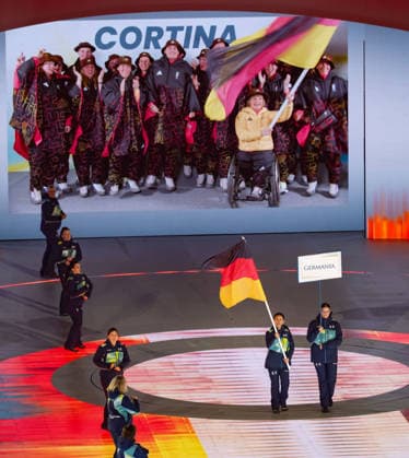 Opening Ceremony - Millano Cortina 2026 Winter Paralympics: Day 0 Opening Ceremony - Milano Cortina 2026 Winter Paralympics: Day 0 Verona VERONA, ITALY - MARCH 6: Opening Ceremony Verona Olympic Arena German flag is coming into the Verona Olympic Arena Impression of the Opening Ceremony on day zero of the Milano Cortina 2026 Winter Paralympics at Verona Arena on March 6, 2026 in Verona, Italy (Photo by RALF KUCKUCK) Copyright 2026 Ralf Kuckuck
