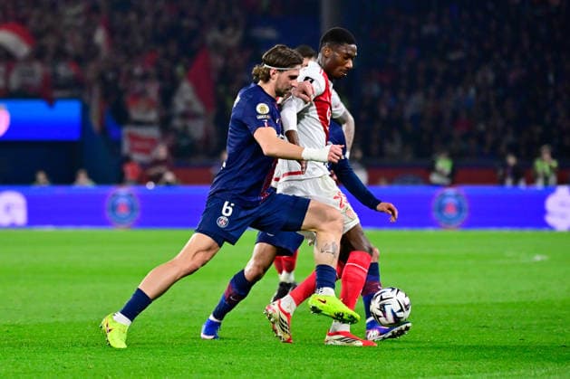 FOOTBALL : PSG vs Monaco - Ligue 1 - 06 03 2026 Illia Zabarnyi of Paris Saint Germain , Aladji Bamba of Monaco and Warren ZAIRE EMERY of Paris Saint Germain during the Ligue 1 match between Paris Saint Germain and AS Monaco at Parc des Princes on March 06, 2026 in Paris, France. ( Photo by Federico Pestellini PsnewZ ) - ParisFrance  Copyright: xFedericoxPestelinix