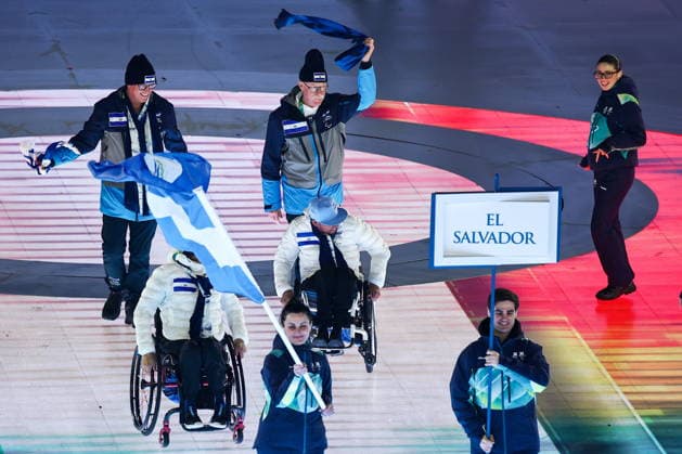 ITALY, VERONA - MARCH 6, 2026: El Salvador s national team, Nationalteam during the opening ceremony of 2026 Paralympic Winter games, Winterspiele,Spiele, Summer games at the Verona Arena. Mikhail Tereshchenko TASS  89667948