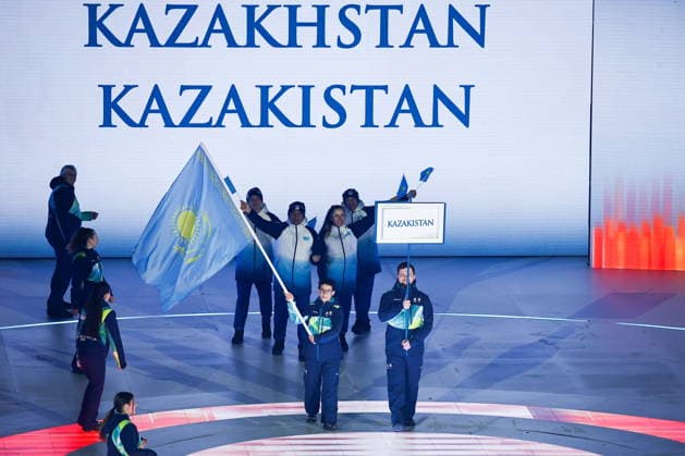 ITALY, VERONA - MARCH 6, 2026: Kazakhstan s national team, Nationalteam during the opening ceremony of 2026 Paralympic Winter games, Winterspiele,Spiele, Summer games at the Verona Arena. Mikhail Tereshchenko TASS  89668283