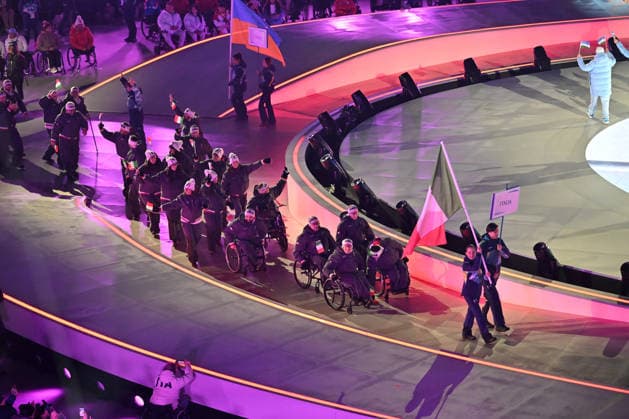 GIOCHI OLIMPICI - Olimpiadi Invernali Milano-Cortina 2026 - Paralympic Winter games, Winterspiele,Spiele, Summer games - Opening Ceremony team Italy during Paralympic Winter Games opening ceremony of Milano-Cortina 2026 on March 6, 2026 at Arema of Verona in Verona, Italy during Paralympic Winter Games - Opening Ceremony, Olympic Winter Games Milano-Cortina 2026 in Verona, Italy, March 06 2026 Cortina D Ampezzo Italy  Copyright: xIPAxSport ABACAx