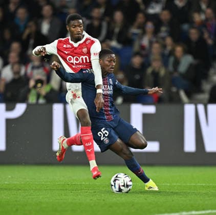 PSG vs AS Monaco: French Ligue 1 PARIS, FRANCE - MARCH 06: Nuno Mendes (R) of Paris Saint - Germain in action against Aladji Bamba (L) of Monaco during the French Ligue 1 (L1) soccer match between Paris Saint-Germain (PSG) and AS Monaco at Parc des Princes stadium in Paris, France on March 06, 2026. Mustafa Yalcin Anadolu Paris France. Editorial use only. Please get in touch for any other usage.  Copyright: x2026xAnadoluxMustafaxYalcinx