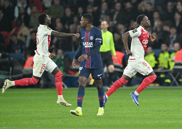PSG vs AS Monaco: French Ligue 1 PARIS, FRANCE - MARCH 06: Folarin Balogun (R) of Monaco celebrates after scoring with Lamine Camara (L) during the French Ligue 1 (L1) soccer match between Paris Saint-Germain (PSG) and AS Monaco at Parc des Princes stadium in Paris, France on March 06, 2026. Mustafa Yalçin Anadolu Paris France. Editorial use only. Please get in touch for any other usage.  Copyright: x2026xAnadoluxMustafaxYalcÄ±nx