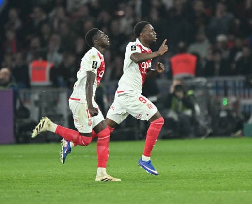 PSG vs AS Monaco: French Ligue 1 PARIS, FRANCE - MARCH 06: Folarin Balogun (R) of Monaco celebrates after scoring with Lamine Camara (L) during the French Ligue 1 (L1) soccer match between Paris Saint-Germain (PSG) and AS Monaco at Parc des Princes stadium in Paris, France on March 06, 2026. Mustafa Yalçin Anadolu Paris France. Editorial use only. Please get in touch for any other usage.  Copyright: x2026xAnadoluxMustafaxYalcÄ±nx