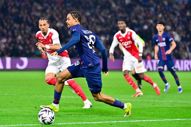FOOTBALL : PSG vs Monaco - Ligue 1 - 06 03 2026 Bradley Barcola of Paris Saint Germain during the Ligue 1 match between Paris Saint Germain and AS Monaco at Parc des Princes on March 06, 2026 in Paris, France. ( Photo by Federico Pestellini PsnewZ ) - ParisFrance  Copyright: xFedericoxPestelinix