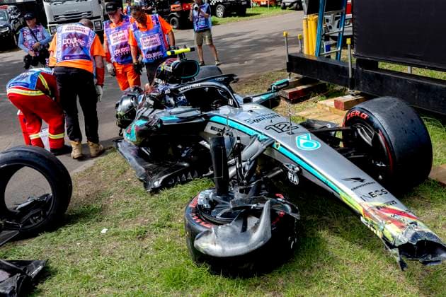 MELBOURNE - Formula 1 driver Kimi Antonelli of Mercedes AMG-Petronas Formula One Team after the accident during Formula 1 Melbourne free practice and qualifying at Albert Park on March 7, 2025 in Melbourne, Australia. (Photo by DeFodi Images) -