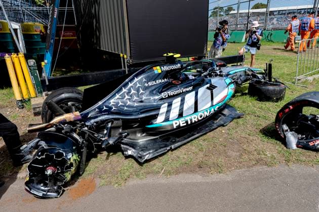 MELBOURNE - Formula 1 driver Kimi Antonelli of Mercedes AMG-Petronas Formula One Team after the accident during the Formula 1 Melbourne free practice and qualifying at Albert Park on March 7, 2025 in Melbourne, Australia. (Photo by DeFodi Images) -