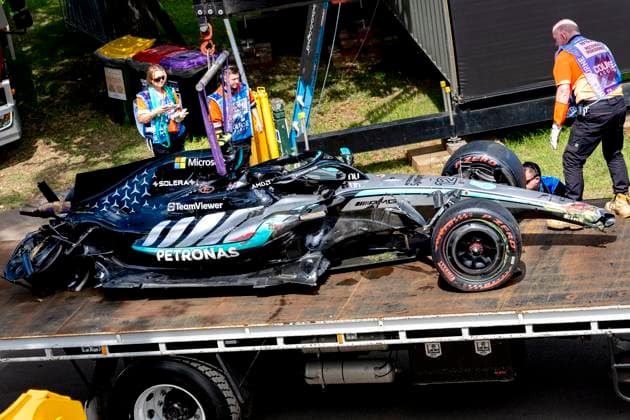 MELBOURNE - Formula 1 driver Kimi Antonelli of Mercedes AMG-Petronas Formula One Team after the accident during Formula 1 Melbourne free practice and qualifying at Albert Park on March 7, 2025 in Melbourne, Australia. (Photo by DeFodi Images) -