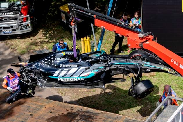 MELBOURNE - Formula 1 driver Kimi Antonelli of Mercedes AMG-Petronas Formula One Team after the accident during the Formula 1 Melbourne free practice and qualifying at Albert Park on March 7, 2025 in Melbourne, Australia. (Photo by DeFodi Images) -