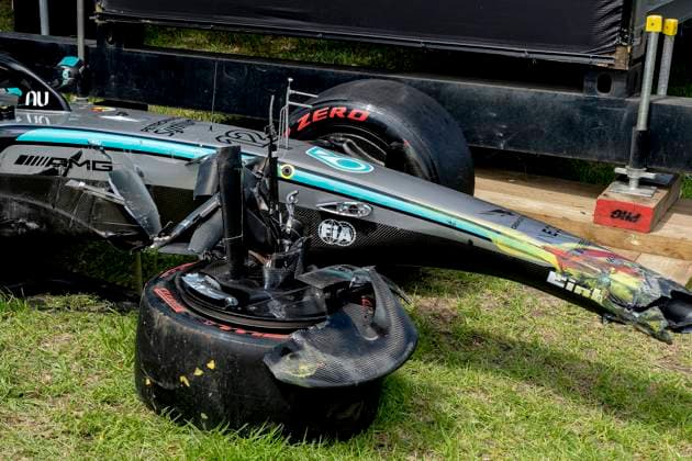 MELBOURNE - Formula 1 driver Kimi Antonelli of Mercedes AMG-Petronas Formula One Team damages his car during Formula 1 Melbourne free practice and qualifying at Albert Park on March 7, 2025 in Melbourne, Australia. (Photo by DeFodi Images) -