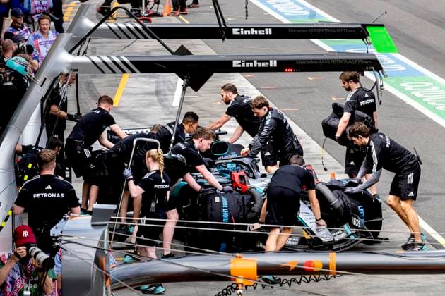 MELBOURNE - Formula 1 driver George Russell of Mercedes AMG-Petronas Formula One Team during the Formula 1 Melbourne free practice and qualifying session at Albert Park on March 7, 2025 in Melbourne, Australia. (Photo by DeFodi Images) -