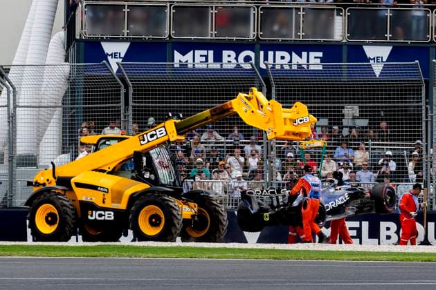 MELBOURNE - Formula 1 driver Max Verstappen of Oracle Red Bull Racing crashes his car at Turn 1 during Formula 1 Melbourne free practice and qualifying at Albert Park on March 7, 2025 in Melbourne, Australia. (Photo by DeFodi Images) -