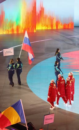 March 6, 2026, Verona, Veneto, Italy: Athletes of Russia of whom flag bearers ANASTASIIA BAGIIAN and ALEKSEI BUGAEV during the Parade of Nations at the Opening Ceremony of the Milano Cortina 2026 Winter Paralympic Games at the Arena di Verona. Verona Italy - ZUMAc179 20260306_zep_c179_077 Copyright: xMickaelxChavetx