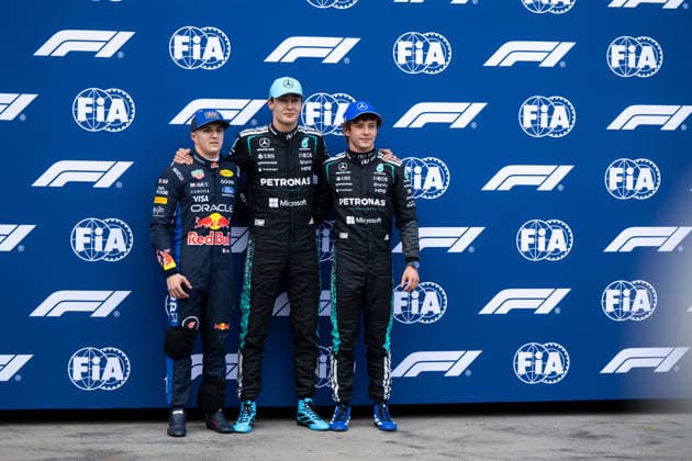 Isack Hadjar (Oracle Red Bull Racing, Frankreich, 06) , George Russell (Mercedes-AMG Petronas F1 Team, Großbritannien, 63), Andrea Kimi Antonelli (Mercedes-AMG Petronas F1 Team, Italien, 12) auf Platz 3, Pole Position, Platz 2, AUS, Formel 1 Weltmeisterschaft, Australian Grand Prix, Albert Park Circuit, Melbourne, Qualifying, Saison 2026, 07.03.2026 AUS, Formel 1 Weltmeisterschaft, Australian Grand Prix, Albert Park Circuit, Melbourne, Qualifying, Saison 2026, 07.03.2026 Melbourne Copyright: xEibner-Pressefoto Memmlerx EP_MMR