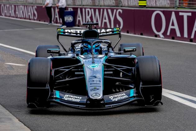 MELBOURNE - Formula 1 driver George Russell of Mercedes AMG-Petronas Formula One Team during the Formula 1 Melbourne free practice and qualifying session at Albert Park on March 7, 2025 in Melbourne, Australia. (Photo by DeFodi Images) -