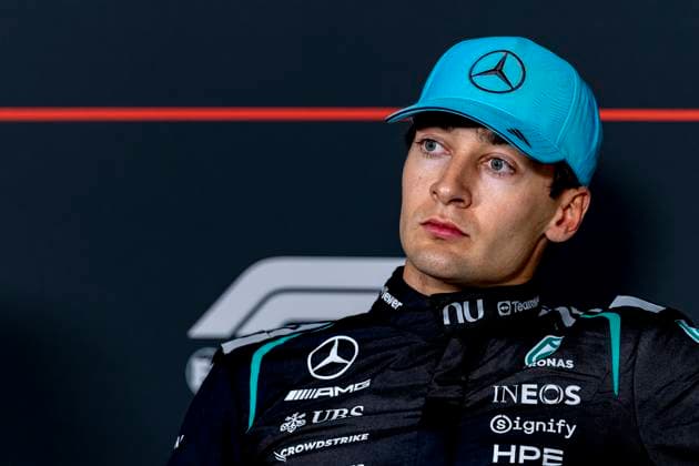 MELBOURNE - Formula 1 driver George Russell of Mercedes AMG-Petronas Formula One Team during the press conference, PK, Pressekonferenz during the Formula 1 Melbourne free practice and qualifying session at Albert Park on March 7, 2025 in Melbourne, Australia. (Photo by DeFodi Images) -