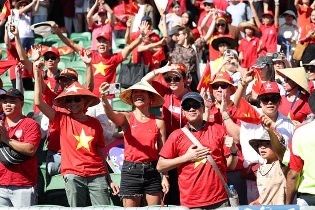 SOCCER ASIAN CUP TAIWAN VIETNAM, Vietnam™s supporters after the AFC Women™s Asian Cup Group C match between Taiwan and Vietnam at HBF Park in Perth, Saturday, March 7, 2026. ( NO ARCHIVING, EDITORIAL USE ONLY PERTH WESTERN AUSTRALIA AUSTRALIA  Copyright: xCOLINxMURTYx 20260307143664212624