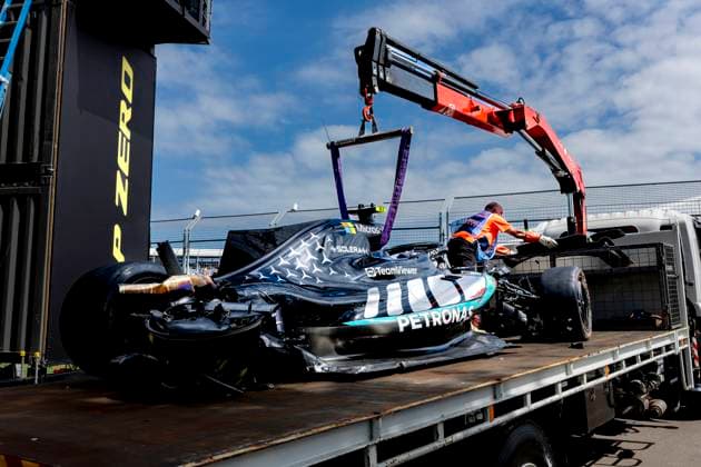 MELBOURNE - Formula 1 driver Kimi Antonelli of Mercedes AMG-Petronas Formula One Team crashes his car during Formula 1 Melbourne free practice and qualifying at Albert Park on March 7, 2025 in Melbourne, Australia. (Photo by DeFodi Images) -