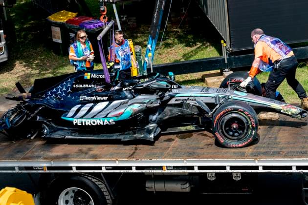 MELBOURNE - Formula 1 driver Kimi Antonelli of Mercedes AMG-Petronas Formula One Team crashes his car during Formula 1 Melbourne free practice and qualifying at Albert Park on March 7, 2025 in Melbourne, Australia. (Photo by DeFodi Images) -