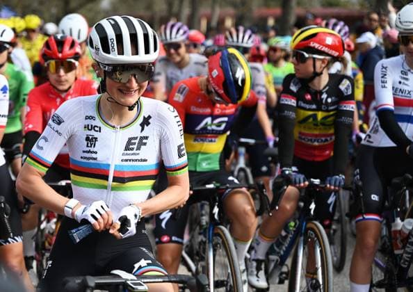 Canadian Magdeleine Vallieres of EF Education-Oatly pictured at the start of the women elite Strade Bianche one day cycling race, 133km from and to Siena, Italy, on Saturday 07 March 2026. ELIASxROM  x166726102x