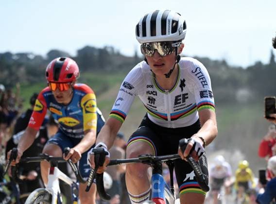 Canadian Magdeleine Vallieres of EF Education pictured in action during the women elite Strade Bianche one day cycling race, 133km from and to Siena, Italy, on Saturday 07 March 2026. ELIASxROM  x166732815x