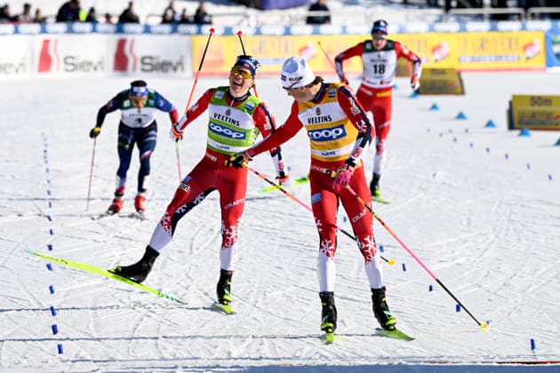LKS 20260307 Johannes Hösflot Kläbo (R) and Lars Heggen, both of Norway, react as they compete during the Cross-Country Skiing Men s Sprint Free Style final at the FIS Nordic World Cup Lahti Ski Games in Lahti, Finland, on March 7, 2026. - EMMI KORHONEN Lahti Finland _k5AVUBlqt8  Copyright: xEmmixKorhonenx _k5AVUBlqt8