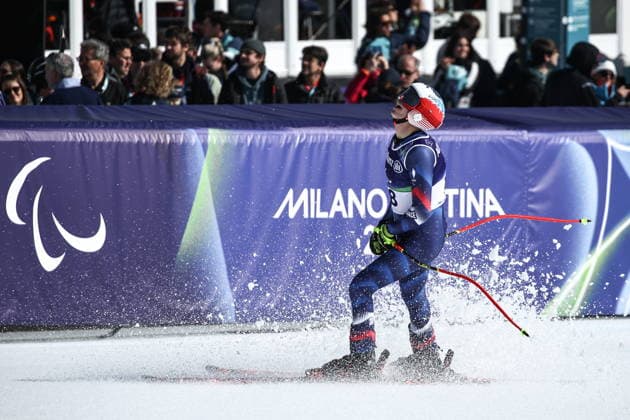 ITALY, VENETO - MARCH 7, 2026: Arthur Bauchet of France competes in the men s downhill skiing event during the 2026 Winter Paralympic Games on the Olympia delle Tofane of the Tofane Alpine Skiing Centre in Cortina d Ampezzo, Province of Belluno. Mikhail Tereshchenko TASS  89694537