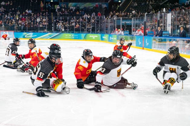Para Ice hockey, Eishockey - Millano Cortina 2026 Winter Paralympics: Day 1 Para Ice Hockey - Milano Cortina 2026 Winter Paralympics: Day 1 MILANO SANTAGIULIA ICE HOCKEY ARENA MILANO, ITALY - MARCH 7: Preliminary Round - Group A China - Germany STUMPE Sven (No. 55, Athlet, Defender, 13.06.1975, Club Grizzlys Bergkamen), HERING Bernhard (No. 43, Athlet, Forward, 20.02.1992, Club Dresdner Eisloewen) and KUHLI-LAUENSTEIN Ingo (No. 33, Athlet, Defender, 20.05.1992, Club Wiehl Penguins) Team Para Ice Hockey Germany is playing China on March 7 at the Milano Santagiulia Ice Hockey Arena at day 1 of the Milano Cortina 2026 Winter Paralympics. (Photo by RALF KUCKUCK) Copyright 2026 Ralf Kuckuck